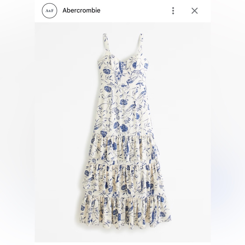 Abercrombie A&F Wedding Guest Bridal Ruffle Tiered Maxi Dress Floral Blue Cream
